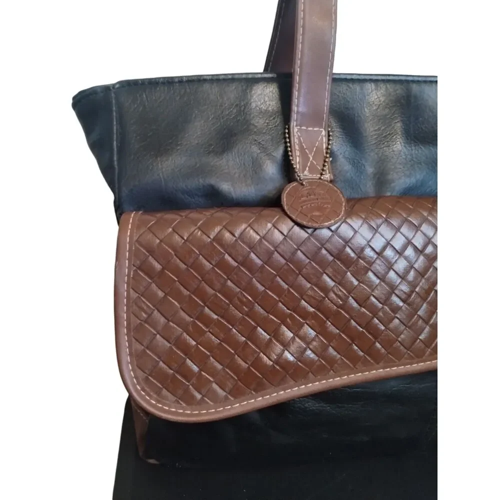 Mountain Ridge Black and Brown Faux Leather Zipper Snap Closure Tote
